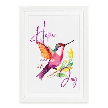 Colorful Hummingbird with Joy and Hope Patterns - Framed poster (27 × 37 cm) - white - Front