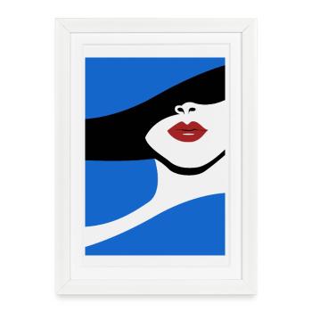 Art minimaliste des lèvres en bleu - Affiche encadrée (27 × 37 cm) - blanc - Devant