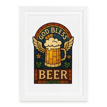 God Bless Beer - Affiche encadrée (27 × 37 cm) - blanc - Devant