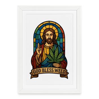 God Bless Weed - Affiche encadrée (27 × 37 cm) - blanc - Devant