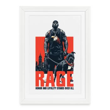 Colère urbaine avec chien et vue sur la ville - Affiche encadrée (27 × 37 cm) - blanc - Devant