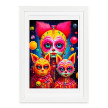 Cosmic faces sketched in vivid colors - Framed poster (27 × 37 cm) - white - Front