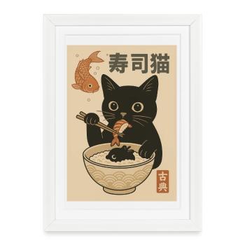 Cat sushi japanese style - Framed poster (27 × 37 cm) - white - Front