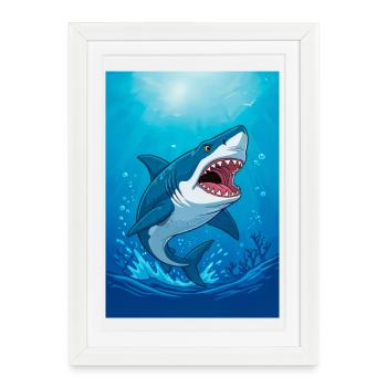 Grand requin blanc – prédateur océanique mortel dans le monde entier - Affiche encadrée (27 × 37 cm) - blanc - Devant