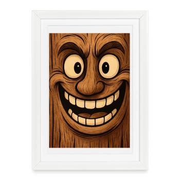 Wooden Masks Smiling Grimace - Framed poster (27 × 37 cm) - white - Front
