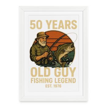 50 ans Guy Fishing Legend EST 1976 Retro 50. - Affiche encadrée (27 × 37 cm) - blanc - Devant