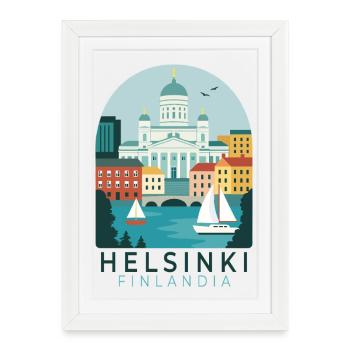 Helsinki Cathedral Finland Skyline Illustration - Framed poster (27 × 37 cm) - white - Front