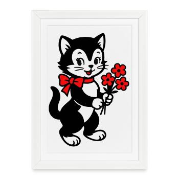 Chat noir avec ruban rouge - Affiche encadrée (27 × 37 cm) - blanc - Devant
