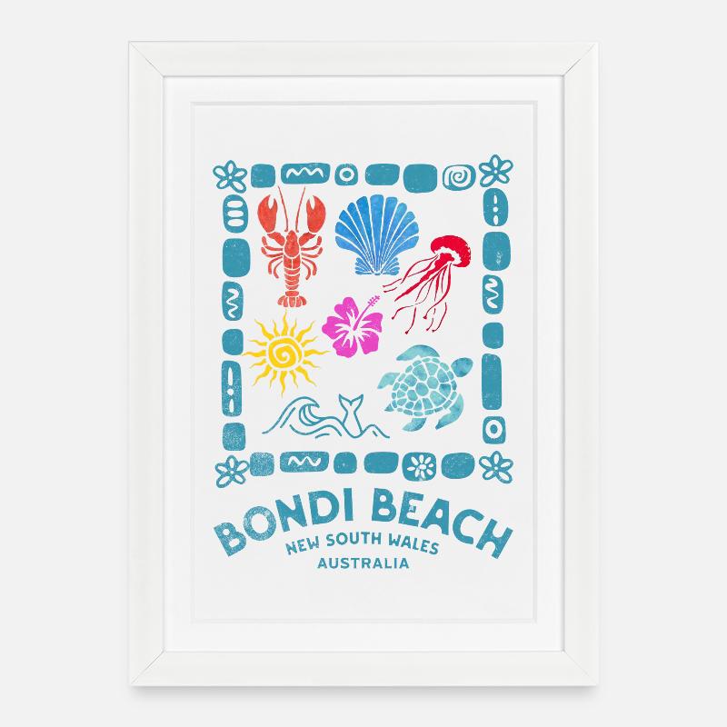Bondi Beach Marine Souvenir - Affiche encadrée (27 × 37 cm) - blanc