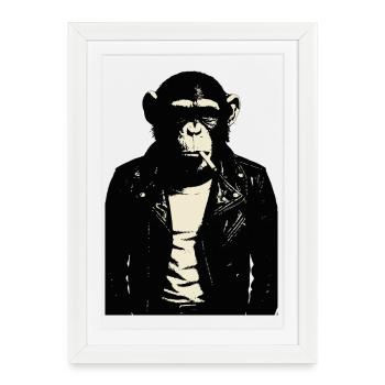 Monkey Punk Rocker Rebel portrait - Framed poster (27 × 37 cm) - white - Front