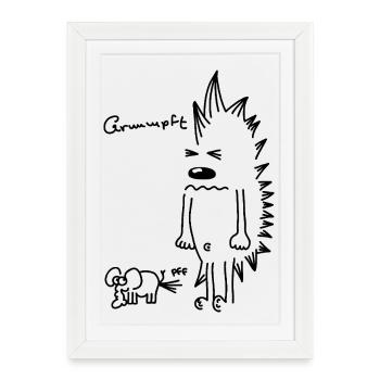 Hérisson et éléphant – Motif de dessin animé d’animal amusant - Affiche encadrée (27 × 37 cm) - blanc - Devant