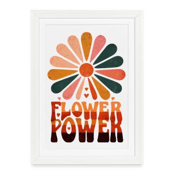 Flower Power Rétro Lever de soleil - Affiche encadrée (27 × 37 cm) - blanc - Devant