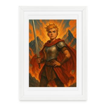 Héroïne chevalier au feu - Affiche encadrée (27 × 37 cm) - blanc - Devant