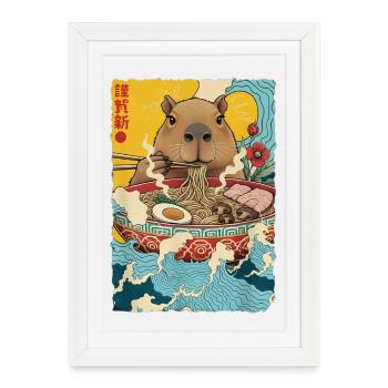 Capybara mange des nouilles ramen - Affiche encadrée (27 × 37 cm) - blanc - Devant