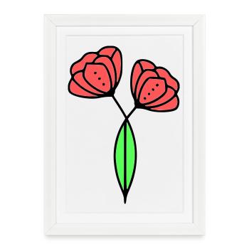 Coquelicots coquelicots minimaliste Line Art 6 - Affiche encadrée (27 × 37 cm) - blanc - Devant