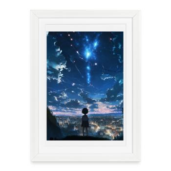 Rêve nocturne sur la ville - Affiche encadrée (27 × 37 cm) - blanc - Devant