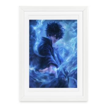 Flamme Azur Fantaisie - Affiche encadrée (27 × 37 cm) - blanc - Devant