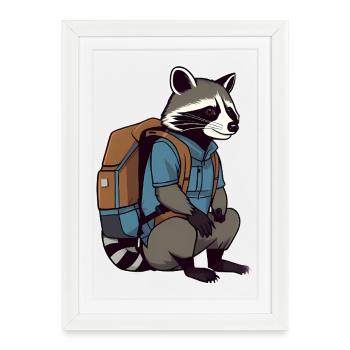 Wandering raccoon with backpack - Framed poster (27 × 37 cm) - white - Front