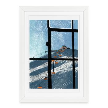Télésiège à vue fenêtre Blau - Affiche encadrée (27 × 37 cm) - blanc - Devant