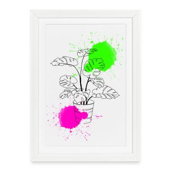 Funky Monstera - Affiche encadrée (27 × 37 cm) - blanc - Devant