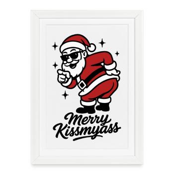 Funny Vintage Santa Merry Kissmyass Christmas Hu - Affiche encadrée (27 × 37 cm) - blanc - Devant