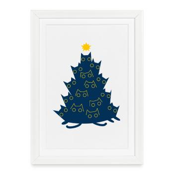 Cadeau du sapin de Noël Chats Chats de Noël - Affiche encadrée (27 × 37 cm) - blanc - Devant