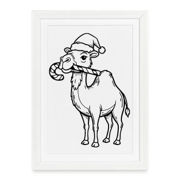 Illustration de chameau avec chapeau de Père Noël - Affiche encadrée (27 × 37 cm) - blanc - Devant