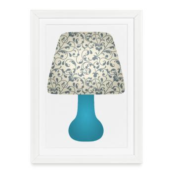 Blue Floral Scroll Lamp Shade - Framed poster (27 × 37 cm) - white - Front