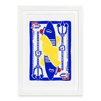 Roi des Mers Capitaine Sardine Bleu Rouge Jaune - Affiche encadrée (27 × 37 cm) - blanc - Devant