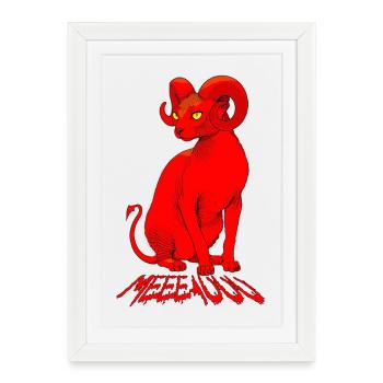 Chat Sphinx Démoniaque : Meeeauuu Rouge - Affiche encadrée (27 × 37 cm) - blanc - Devant
