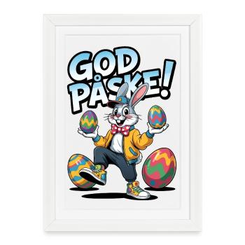 Easter bunny with colorful eggs - Framed poster (27 × 37 cm) - white - Front