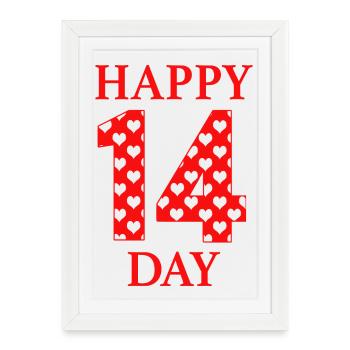 Happy 14 Day – Valentine Hearts Number Love Design - Framed poster (27 × 37 cm) - white - Front