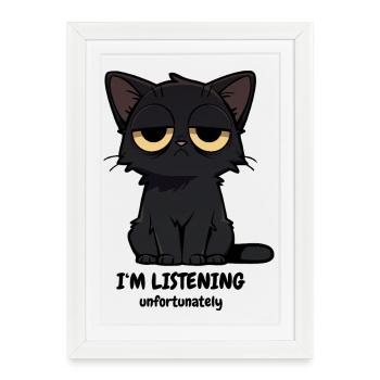 Grumpy Black Cat | Zero Buck Cats Motif - Framed poster (27 × 37 cm) - white - Front