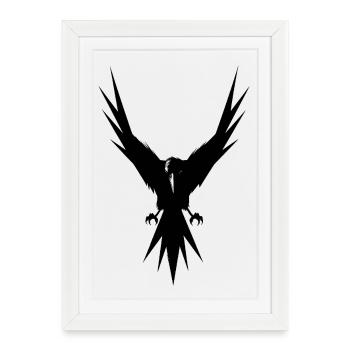 Black Raven in flight and in hunting mode - Framed poster (27 × 37 cm) - white - Front