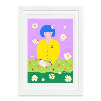 Reading woman in the garden - Framed poster (27 × 37 cm) - white - Front