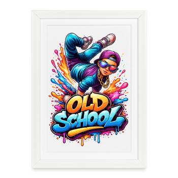 Old School Breakdance Graffiti - Affiche encadrée (27 × 37 cm) - blanc - Devant