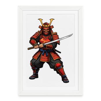 Guerrier Samouraï en Rouge - Affiche encadrée (27 × 37 cm) - blanc - Devant