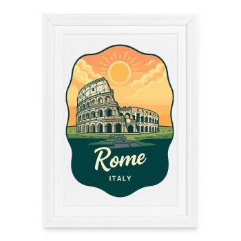 Badge de voyage rétro Sunset du Colisée de Rome - Affiche encadrée (27 × 37 cm) - blanc - Devant