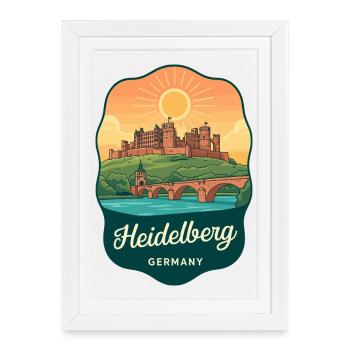 Insigne de voyage vintage du château de Heidelberg - Affiche encadrée (27 × 37 cm) - blanc - Devant