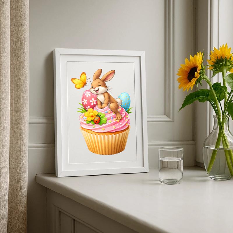 Cute Easter Bunny Cupcake with Colorful Easter Eggs Framed poster (27 × 37 cm)