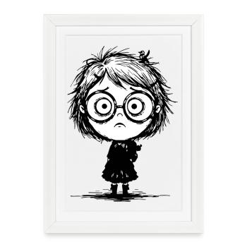 Sticker Girl Melancholy Empty Gaze Manga - Framed poster (27 × 37 cm) - white - Front