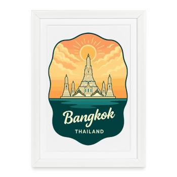 Bangkok Wat Arun Vintage Sunset Travel Badge - Framed poster (27 × 37 cm) - white - Front