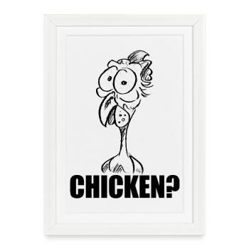 POULET ? Tête de poulet déconcertée – Humour - Affiche encadrée (27 × 37 cm) - blanc - Devant