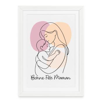 Dessin au Trait Étreinte maternelle Fête des mères - Affiche encadrée (27 × 37 cm) - blanc - Devant