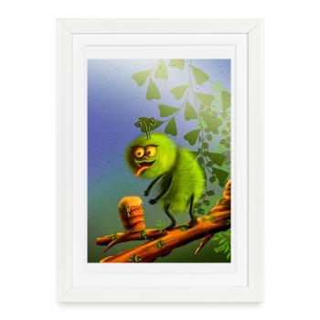 Funny Green Climbing Monster - Framed poster (27 × 37 cm) - white - Front