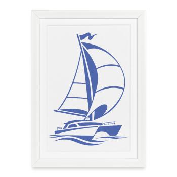 Sailing Catamaran Yacht Sailing Silhouette - Framed poster (27 × 37 cm) - white - Front