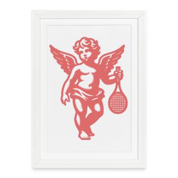 Tennis Angel Cherub Réanimation Renaissance Rétro - Affiche encadrée (27 × 37 cm) - blanc - Devant