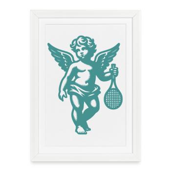 Tennis Shirt Angel Cherub Retro Renaissance Green - Framed poster (27 × 37 cm) - white - Front
