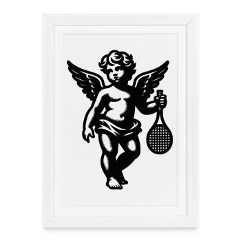 Tennis Shirt Angel Cherub Retro Renaissance black - Framed poster (27 × 37 cm) - white - Front