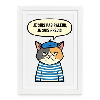 Chat Français Grognon Béret - Affiche encadrée (27 × 37 cm) - blanc - Devant